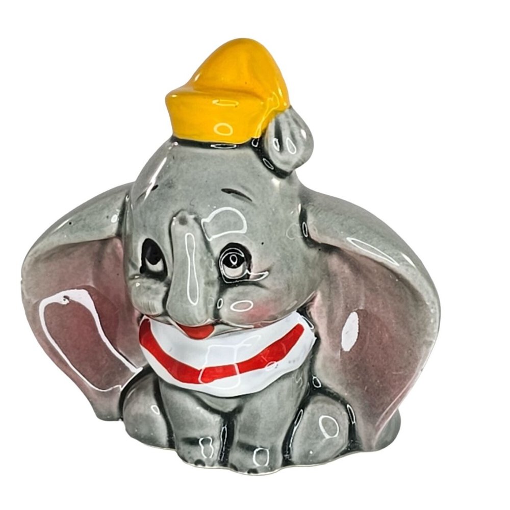 Vintage Disney Dumbo Figurine Japan Sitting Trunk Up Lucky